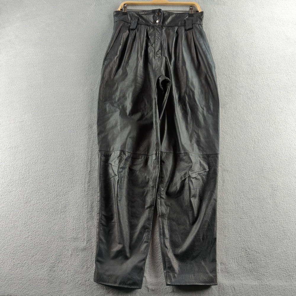 Vintage 80s Privata Leather Pants Womens 11 Black High Rise Tapered Pleated Moto